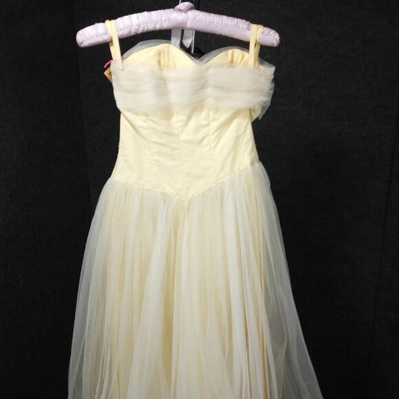 1950s Yellow Chiffon w/lace Sequin Bodice Tule Covered Skirt Cupcake Dress - Picture 6 of 11